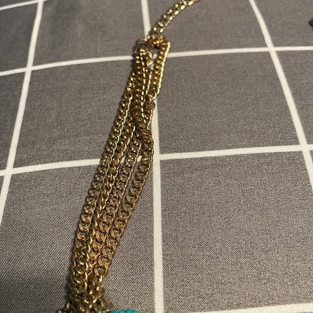 Turquoise & Gold Roped Statement Necklace - Picture 4 of 5